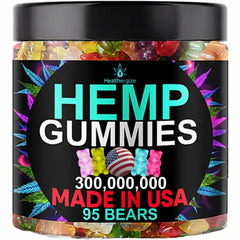 Healthergize hemp gummies bottle pour promotes bedtime relaxation