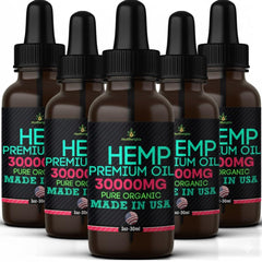 Healthergize hemp oil 5-pack bottles with pour spouts for convenient daily use.