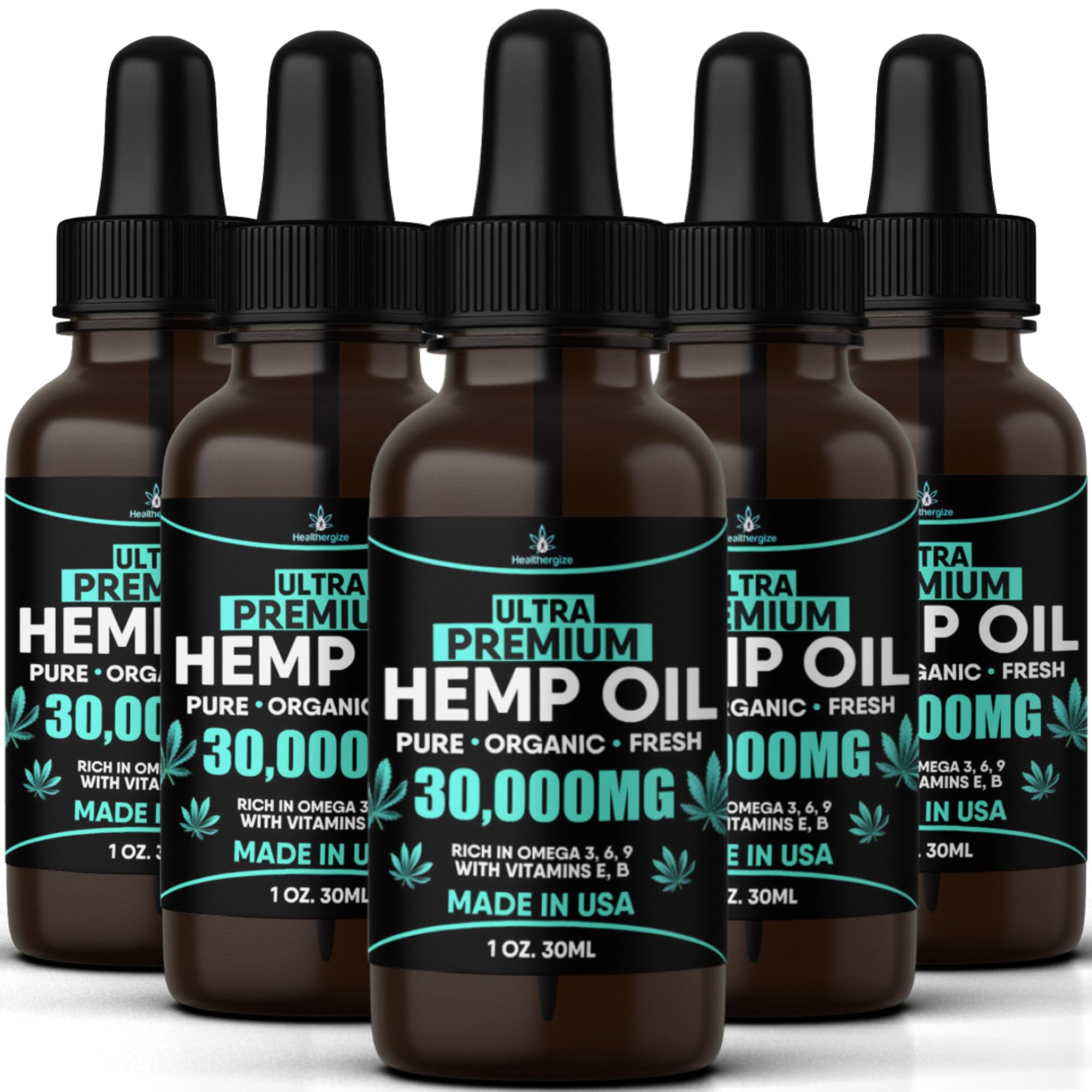 Healthergize hemp oil 5-pack front view for easy daily use.