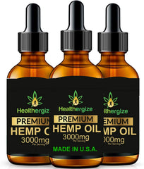Healthergize Hemp Oil bottle closeup for daily wellness and premium quality.
