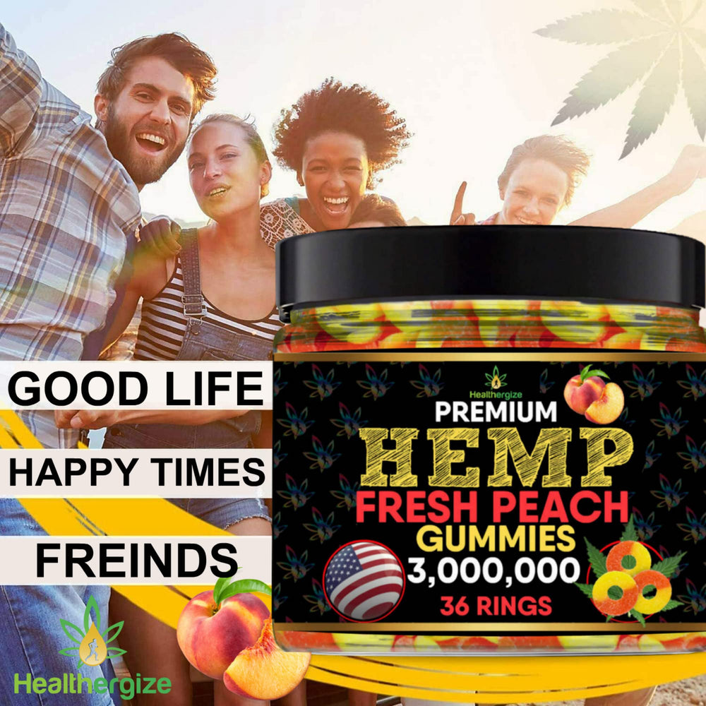 Close-up of peach-flavored gummies showing soft texture and vibrant color.