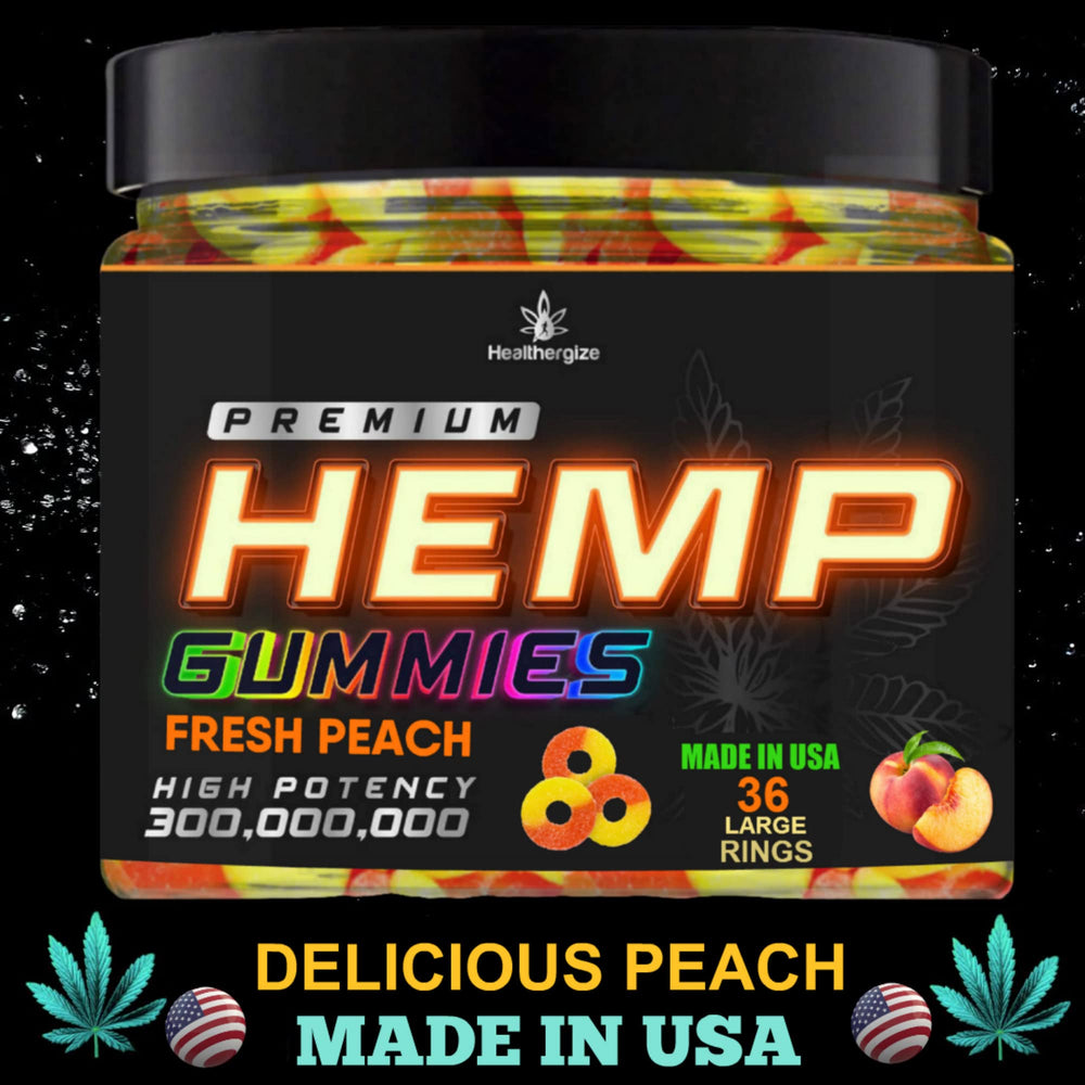 Healthergize peach ring gummies in bag ready for daily use.