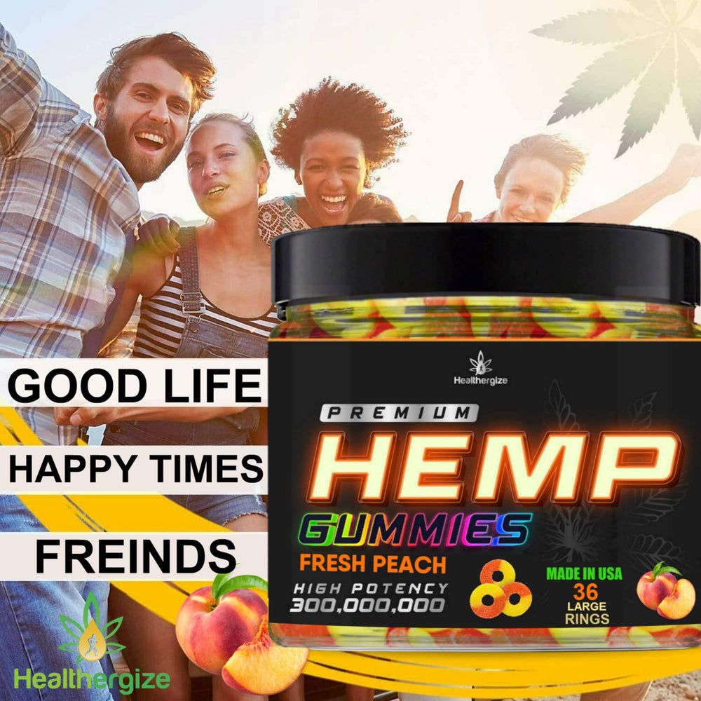 Healthergize gummies display soft texture and peach flavor for easy enjoyment.