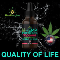 Healthergize USA-made hemp oil with safety seal to ensure freshness.