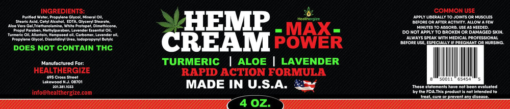 USA-made seal on Healthergize hemp cream indicating safety and quality.