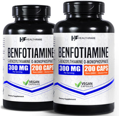 Healthfare Benfotiamine 300mg bottle front view suggesting a two-pack option for daily wellness
