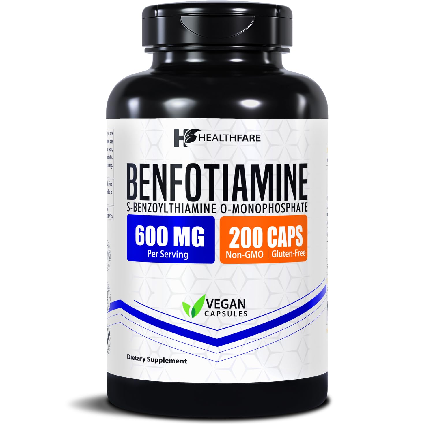 Healthfare Benfotiamine 600mg bottle close-up for daily wellness support