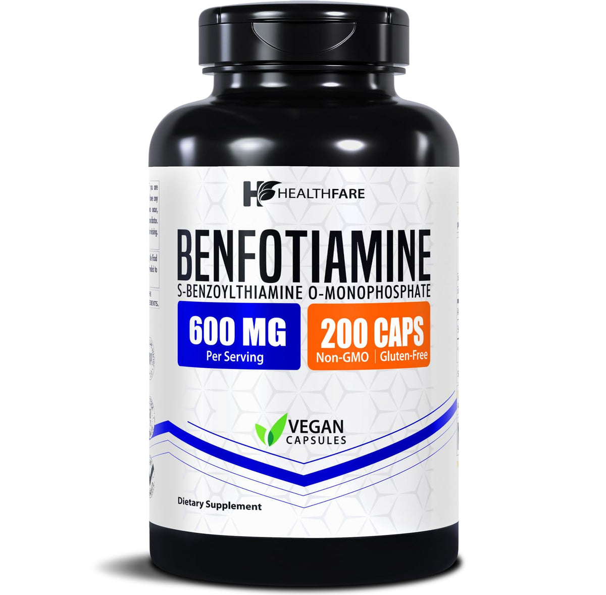 Healthfare Benfotiamine 600mg bottle close-up for daily wellness support