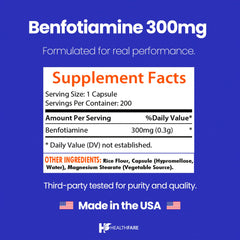 Healthfare Benfotiamine capsules closeup showing the highly absorbable form