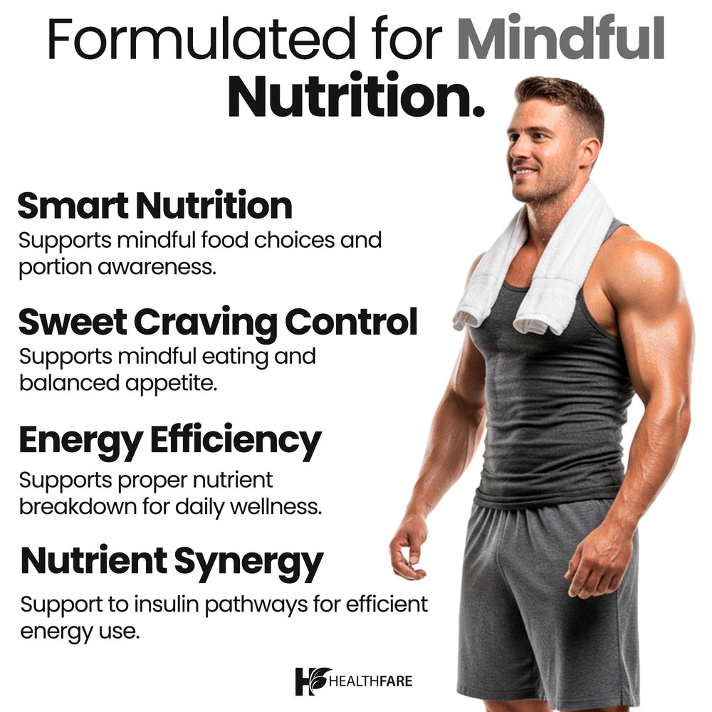 HealthFare label highlights clean, non-GMO, gluten-free formulation.