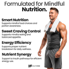 HealthFare label highlights clean, non-GMO, gluten-free formulation.