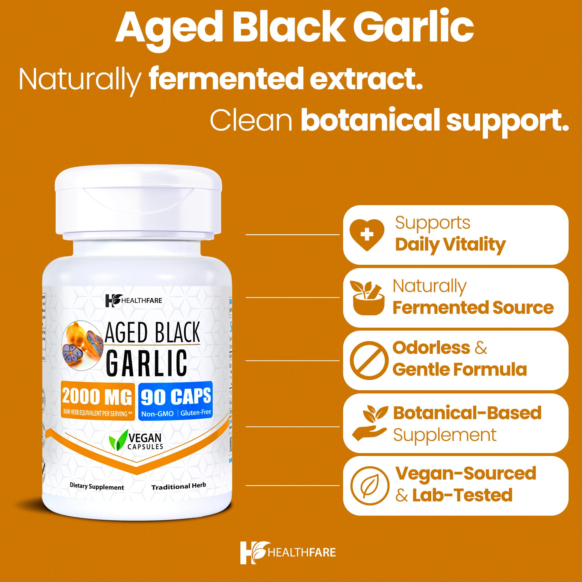 Healthfare odorless fermented garlic capsules on display