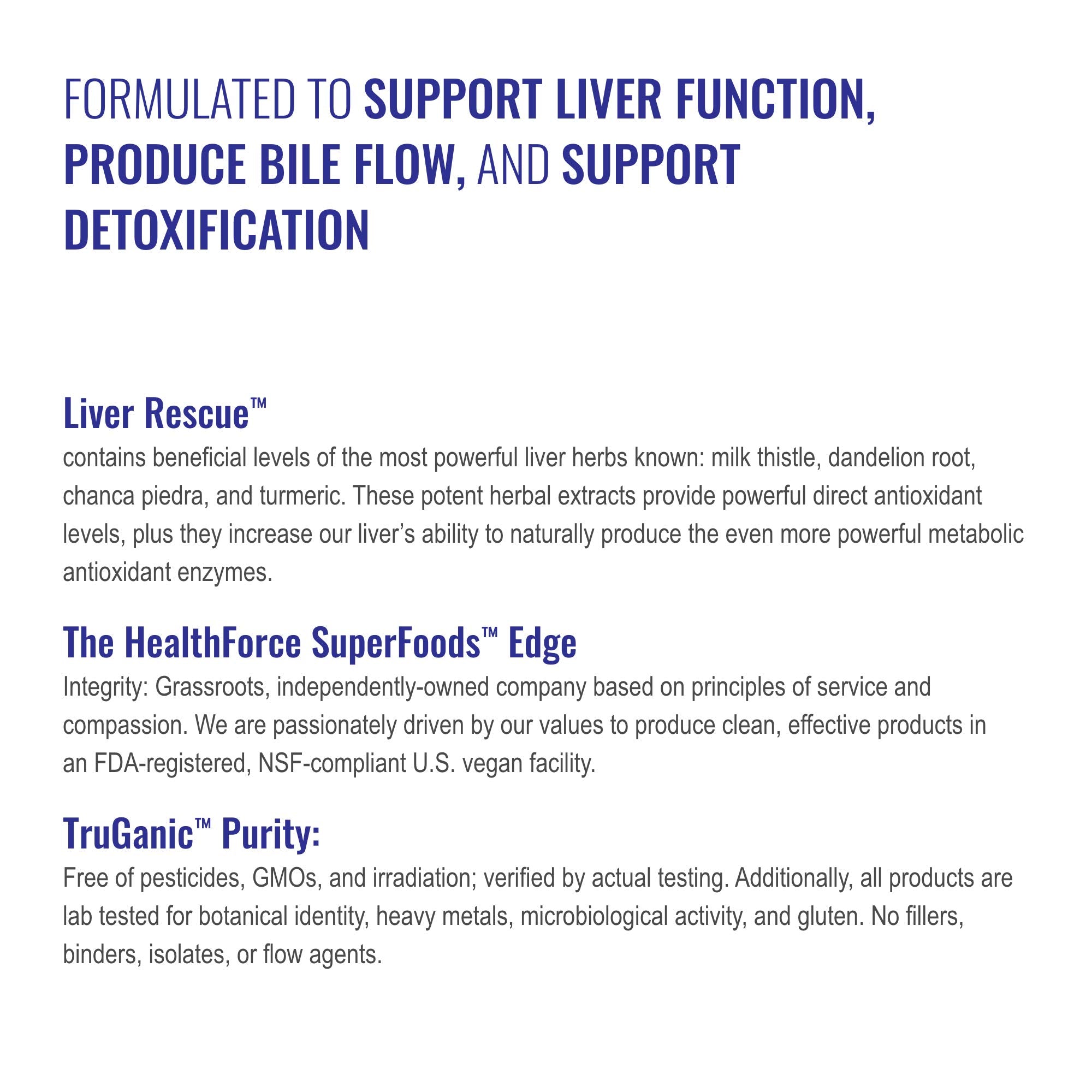 HealthForce Liver Rescue label with vegan and gluten-free seals