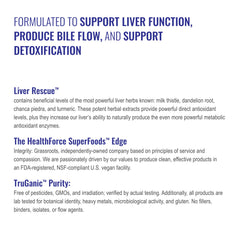 HealthForce Liver Rescue label with vegan and gluten-free seals