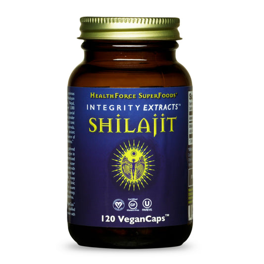 HealthForce Shilajit 120 vegan caps bottle showcases daily vitality support.
