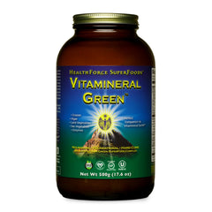 HEALTHFORCE Vitamineral Green bottle front with vibrant greens powder for daily vitality.
