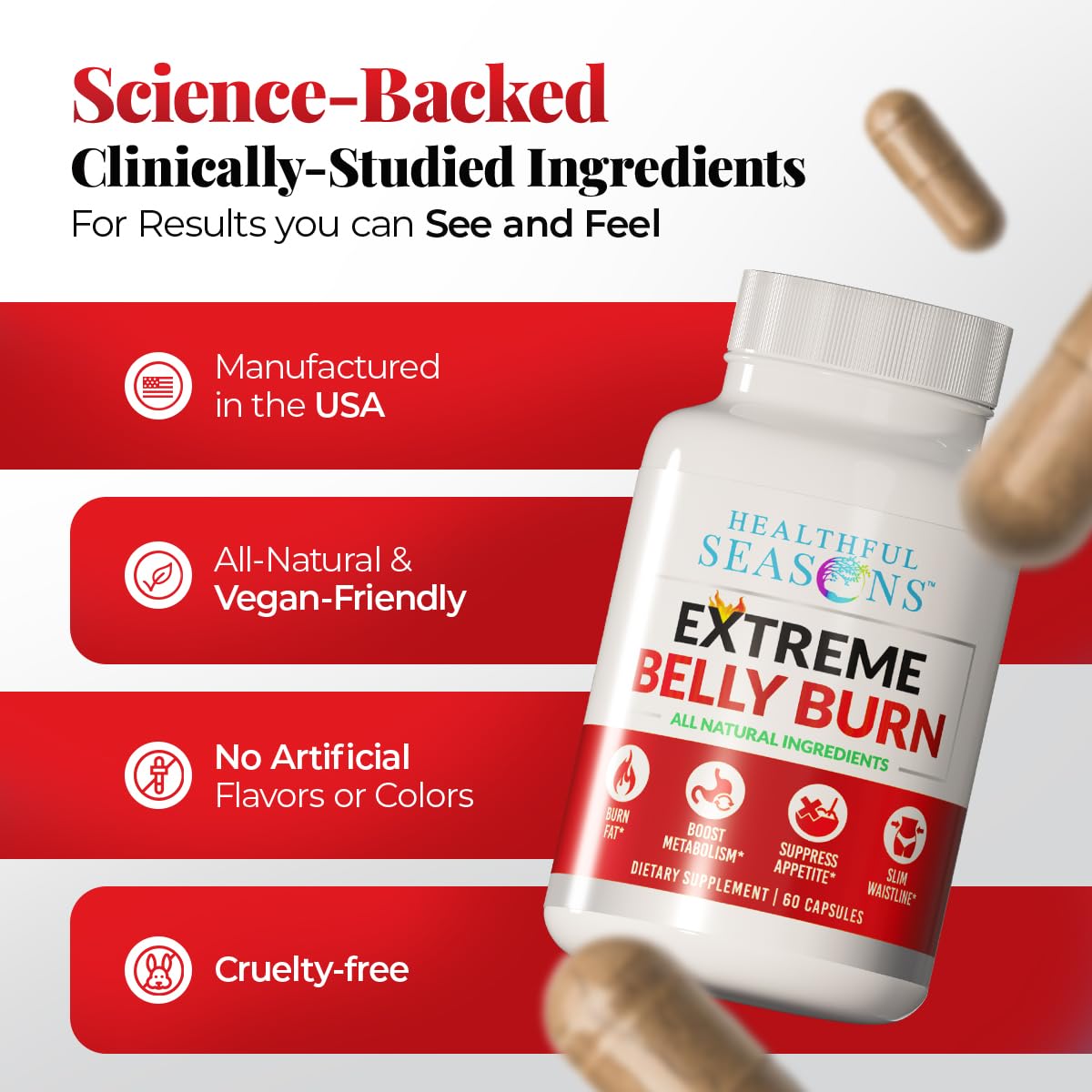 Healthful Seasons Extreme Belly Burn Green Tea EGCG emphasis for natural energy and focus.