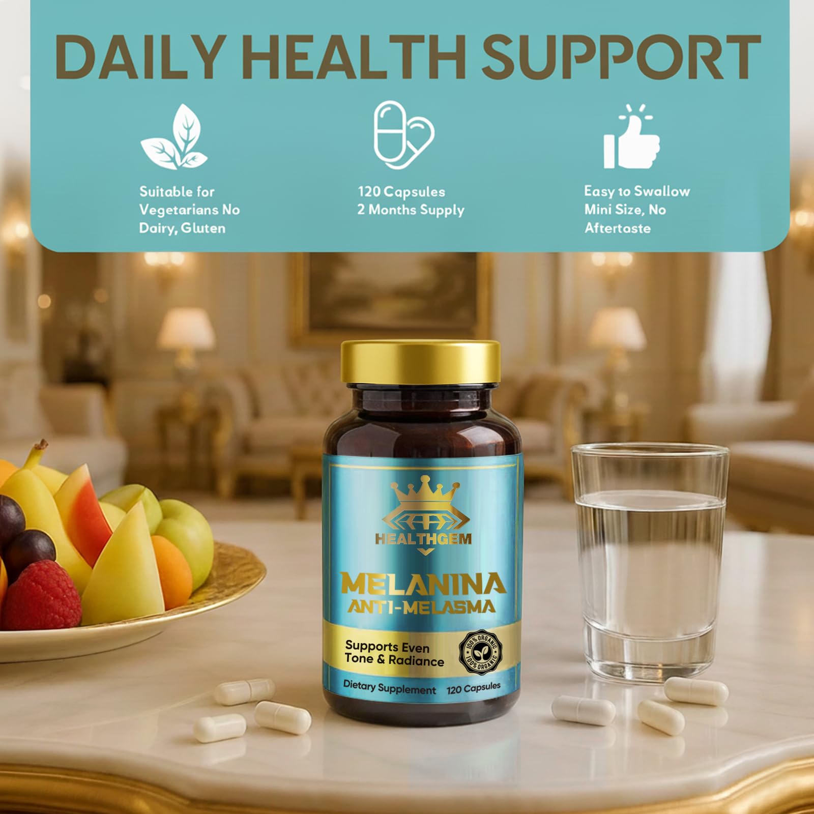 HEALTHGEM Melanina capsules for daily routine use with water