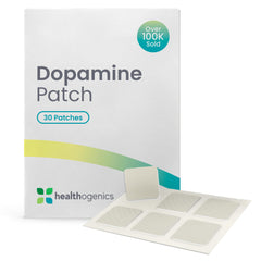 Healthogenics Dopamine Patch packaging showing discreet daily mood and focus support.