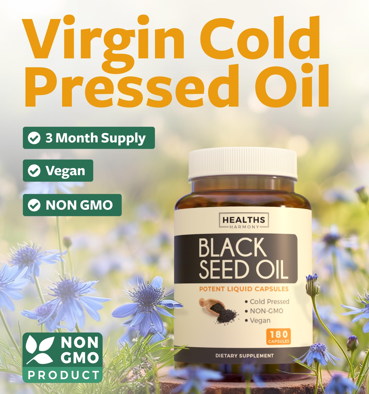 Healths Harmony 500mg softgel capsules offer convenient daily intake with vegan non-GMO formulation.