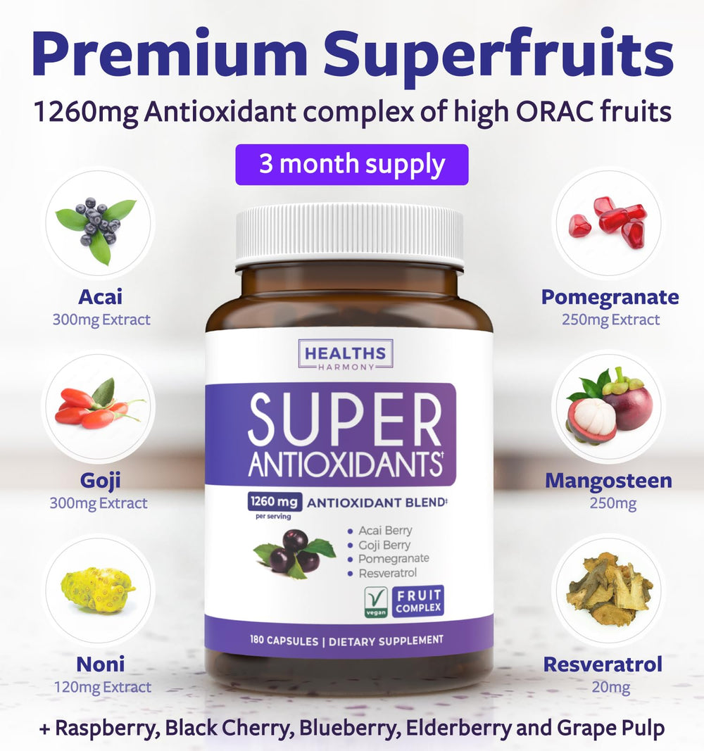 Healths Harmony Acai Berry Capsules on a light surface supporting radiant skin.