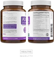 Healths Harmony Adrenal Support bottle on a neutral background for clarity.