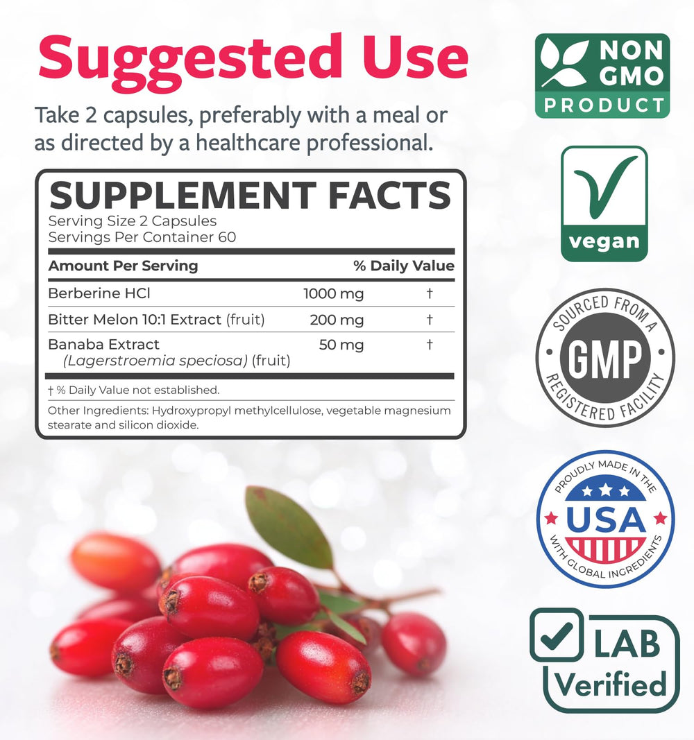 AMPK activation graphic paired with Healths Harmony berberine complex