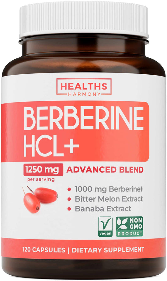 Healths Harmony Berberine bottle front displaying premium metabolic support formula