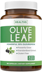 Healths Harmony olive leaf extract capsules in bottle suggesting daily immune support potential.