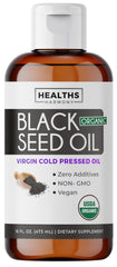 Healths Harmony USDA Organic Black Seed Oil bottle front label highlighting purity for daily antioxidant support.