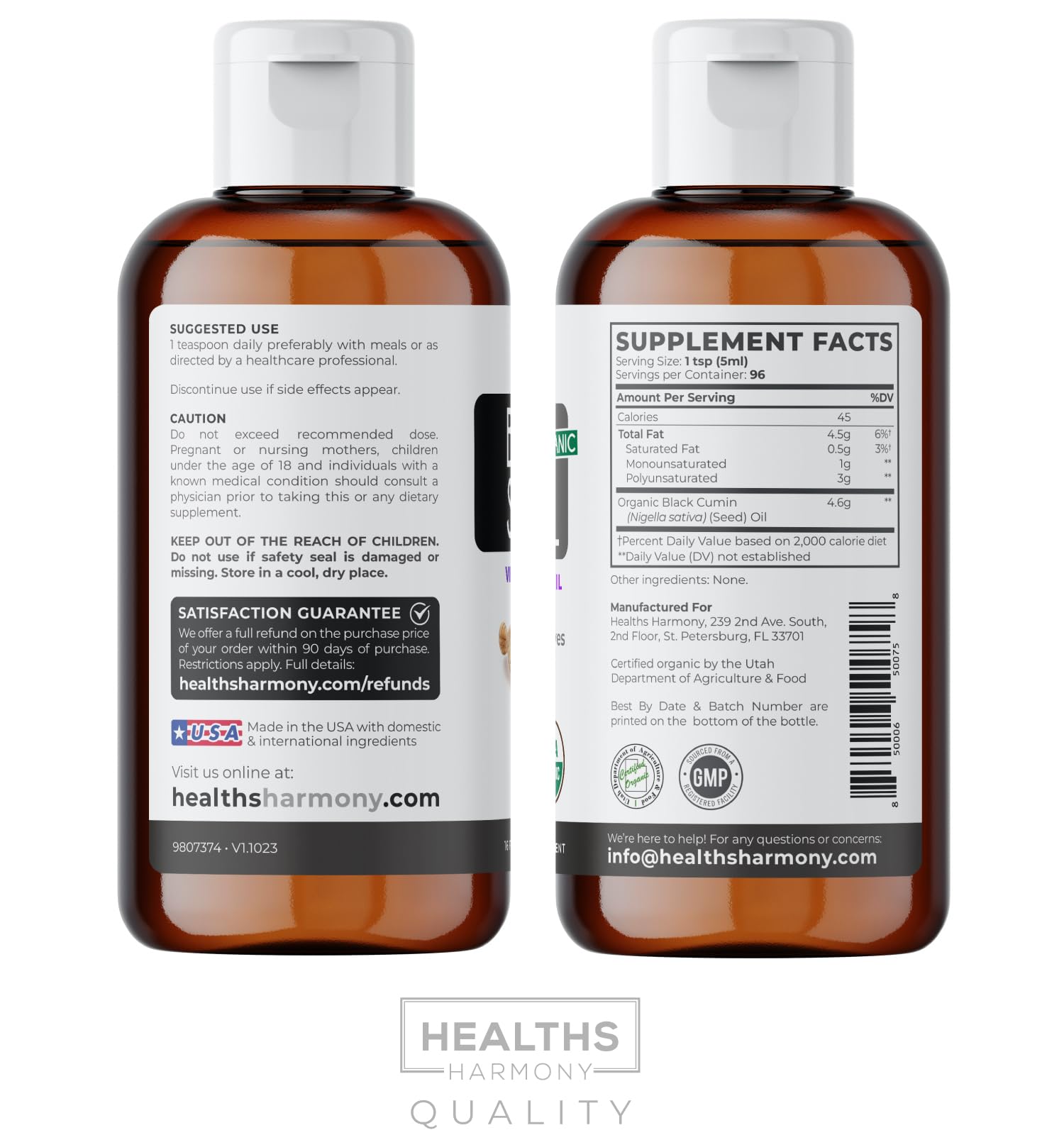 Healths Harmony vegan gluten-free non-GMO icons indicating dietary compatibility.