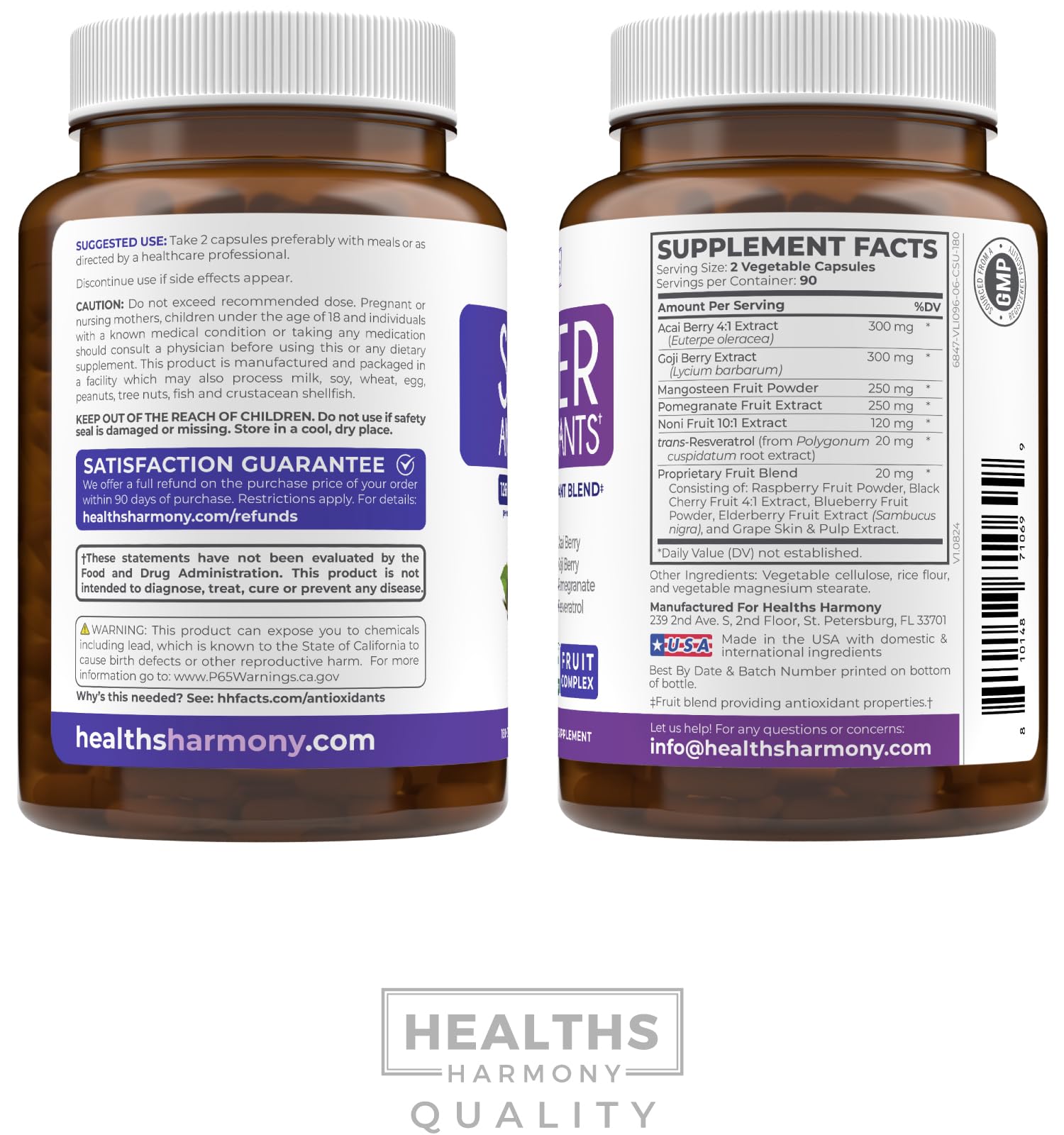 Healths Harmony Vegan Non-GMO Capsules on a clean backdrop.