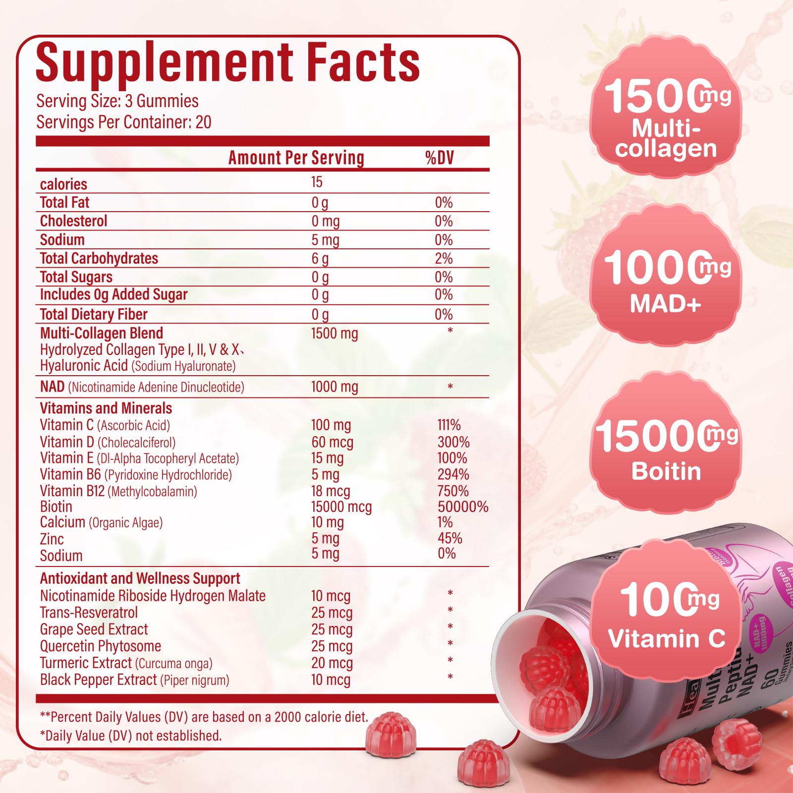 HealthSender Collagen Gummies daily-dose image with strawberry-flavored gummy