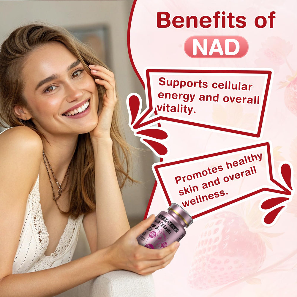 HealthSender Collagen Gummies ingredients label highlighting NAD and biotin benefits
