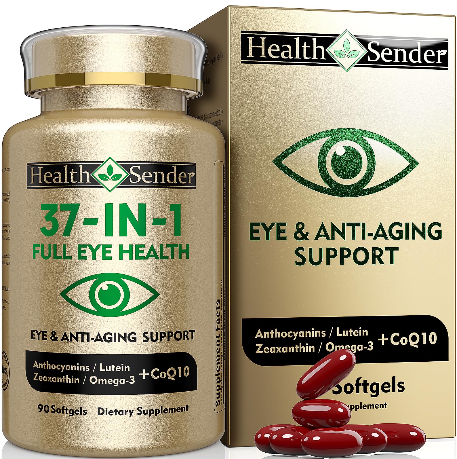 HealthSender Eye Vitamin 37-in-1 bottle highlighting comprehensive eye support