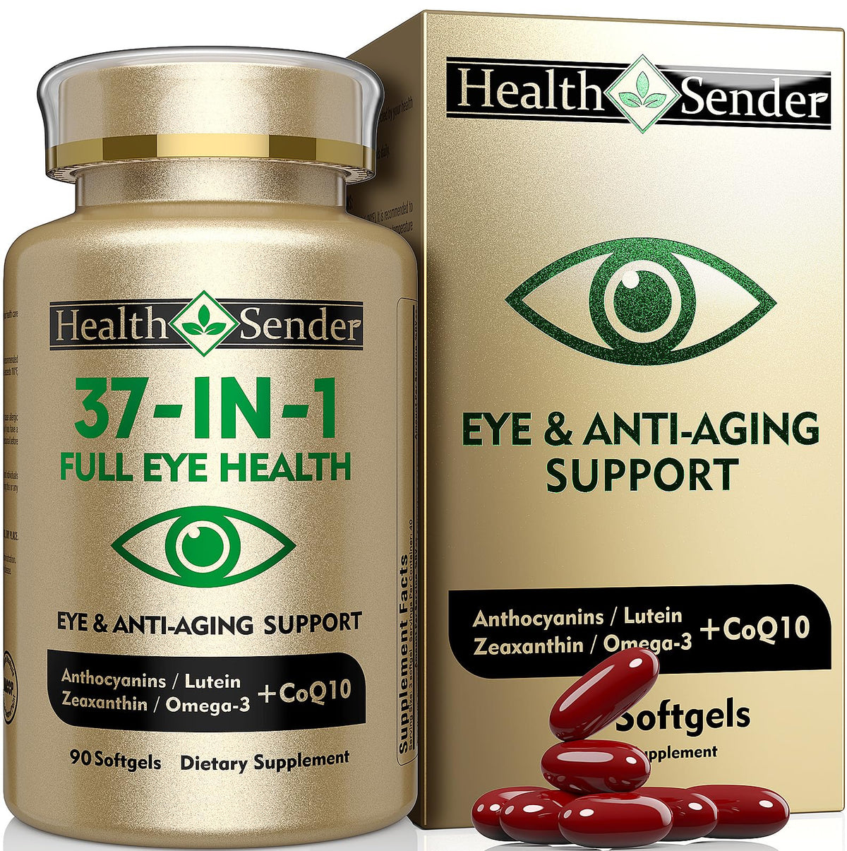 HealthSender Eye Vitamin 37-in-1 bottle highlighting comprehensive eye support