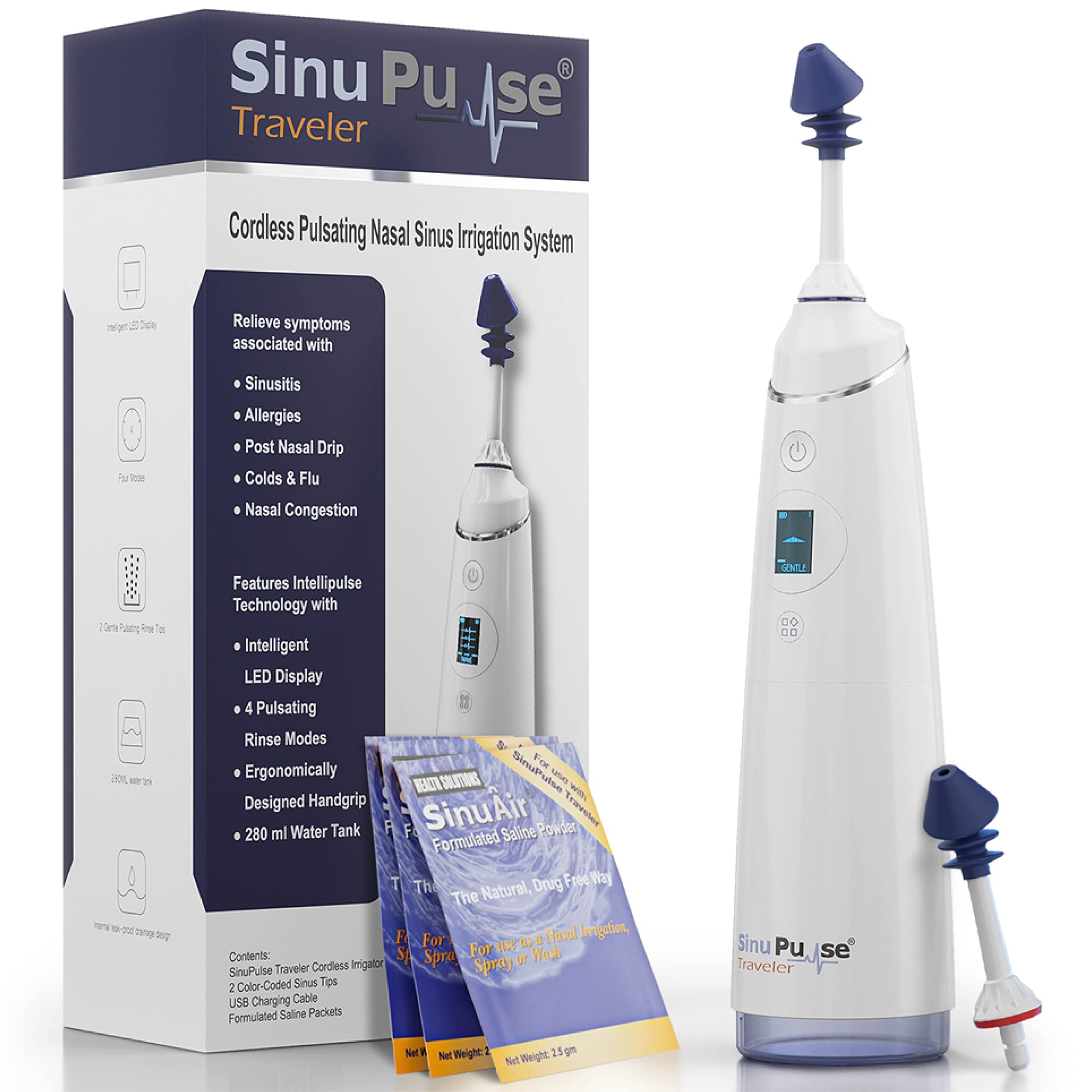 Health Solutions SinuPulse Traveler cordless design for easy use on the go.