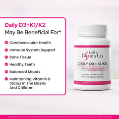 Healthy Bones Co Premium D3 K2 label highlights full-spectrum K1 and K2