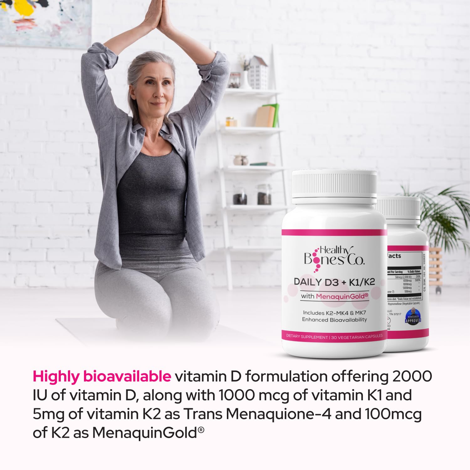 Healthy Bones Co MenaquinGold K2-7 symbol on packaging