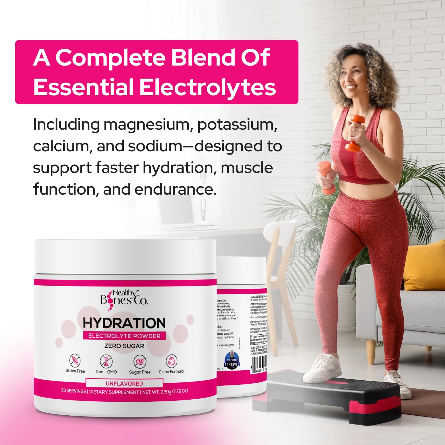 Healthy Bones Co electrolyte powder ready to mix into smoothies