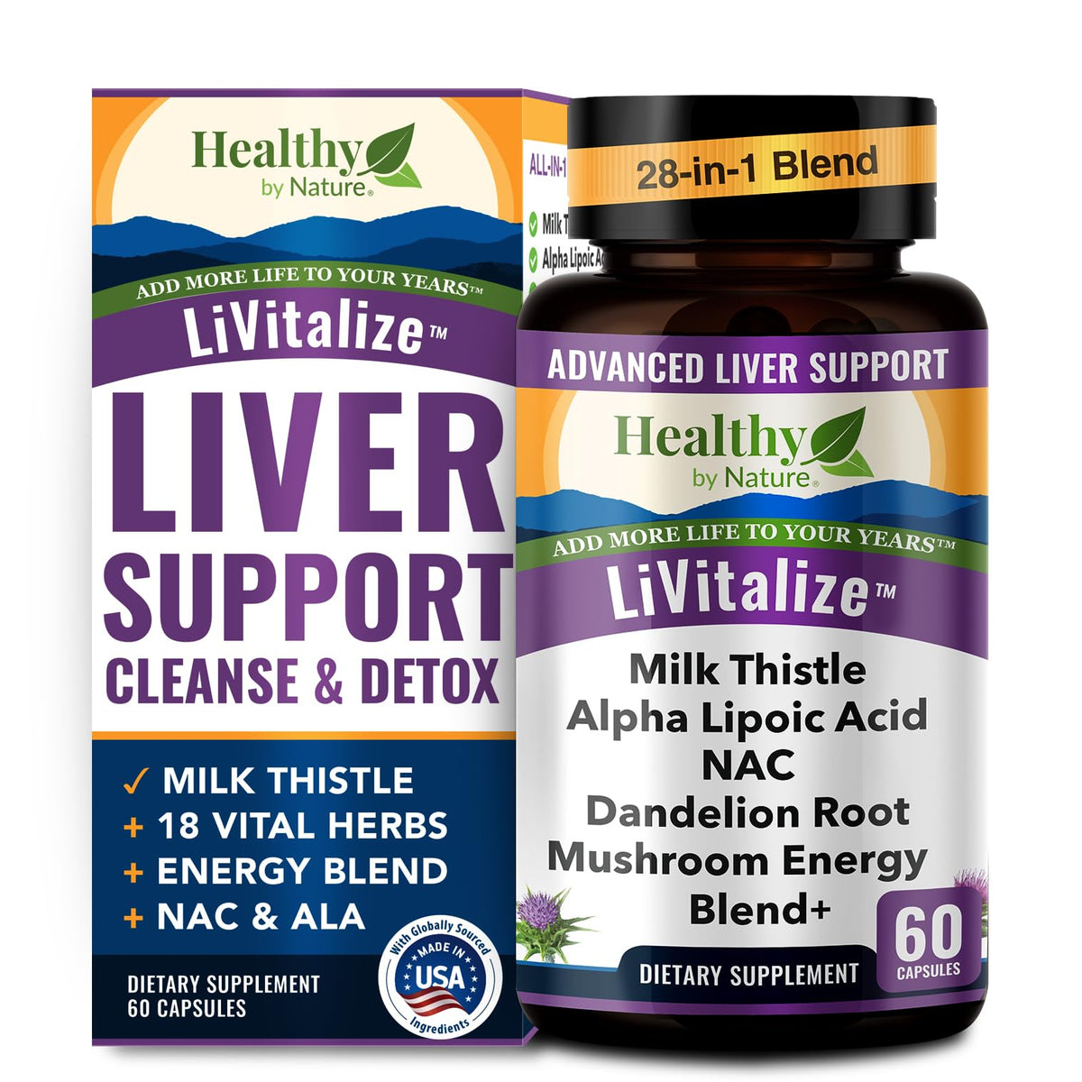 Healthy by Nature LiVitalize bottle for liver support and daily wellness.