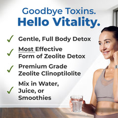 Healthy by Nature Zeolite powder dissolving in water for gentle mixing.