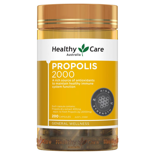 Healthy Care Propolis 2000 bottle closeup showing immune support potential