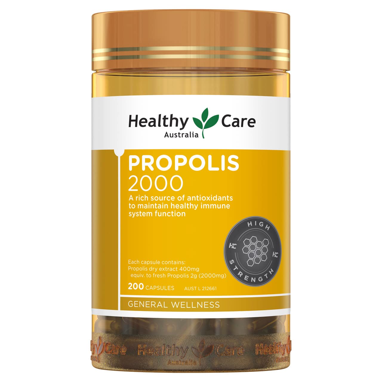 Healthy Care Propolis 2000 label featuring TGA and cGMP certifications