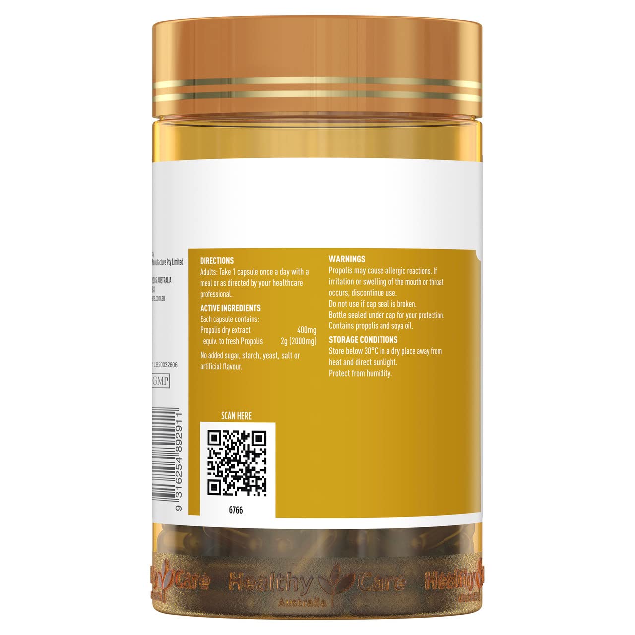 Healthy Care Propolis 2000 packaging highlighting quality assurance
