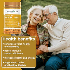 Healthy Care Royal Jelly 1000 capsules close-up highlights easy-to-swallow form.