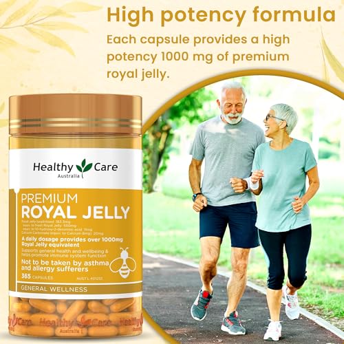 Healthy Care Royal Jelly 1000 capsules shown for convenient daily supplementation.