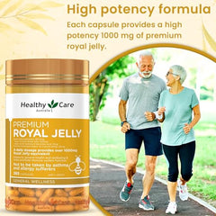 Healthy Care Royal Jelly 1000 capsules shown for convenient daily supplementation.
