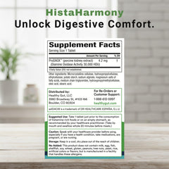 Healthy Gut HistaHarmony tablets closeup showing compact enteric-coated design.