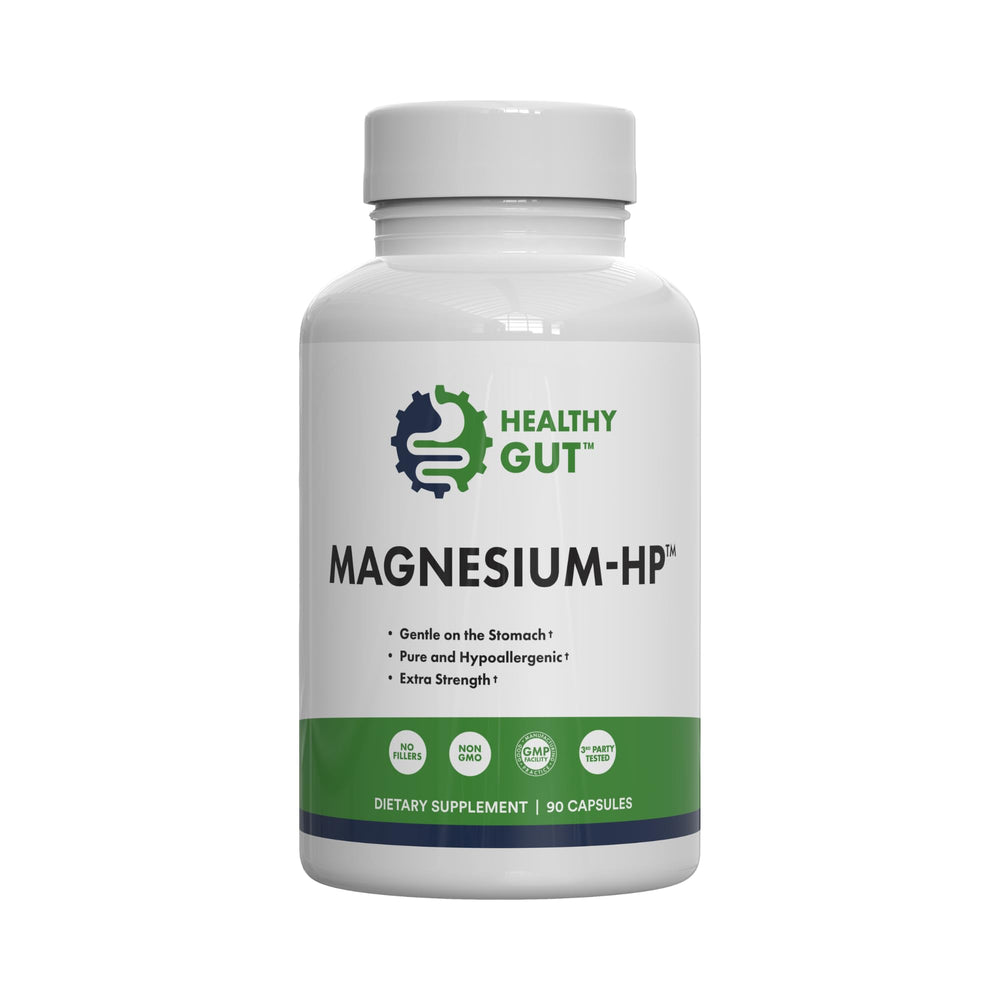 Healthy Gut Magnesium-HP bottle front showing pure capsules for daily use.
